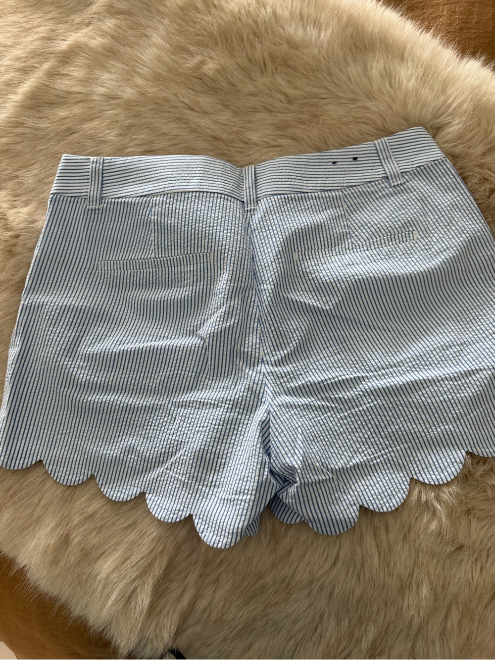 J. Crew Factory Blue and White Striped Scallop-Hem Bermuda Shorts - Picture 2 of 7